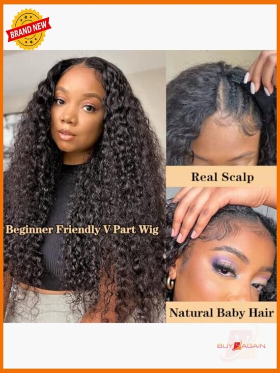 V Part Wig Human Hair Deep Wave 24\